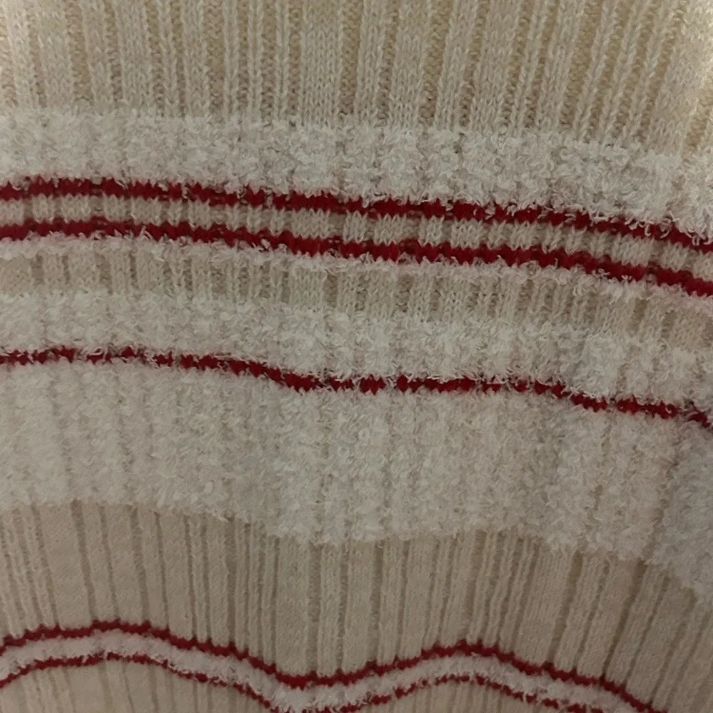Urban Outfitters Snuggle Up Striped Pullover Sweater Sz XS Cream Red Cozy Fuz…